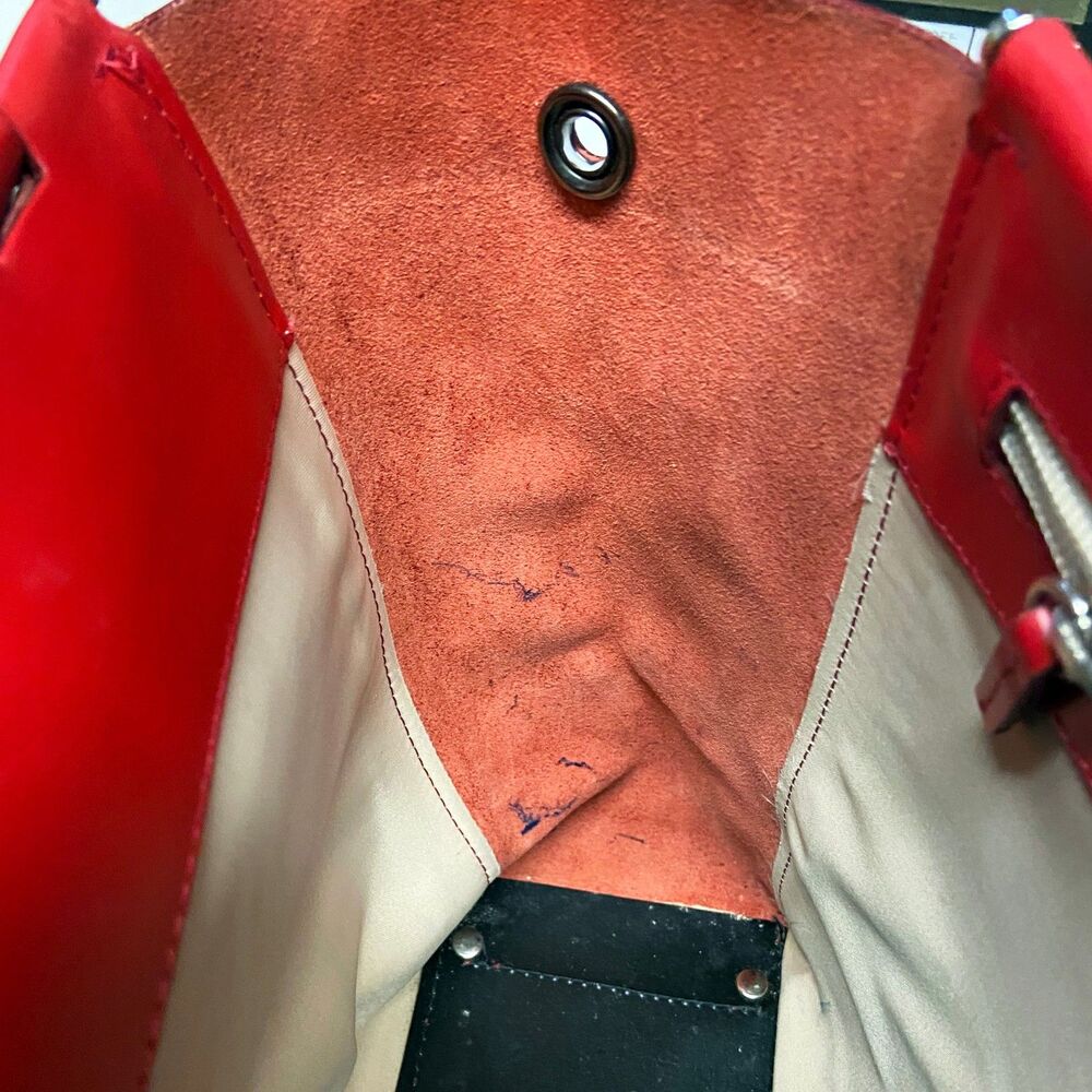 Lamarthe Red Leather Tote Bag Open Top 12"W x 10.5"H x 4.5"D Minimalist Italy - Picture 11 of 16